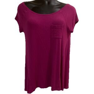 Women's Joan Vass fuchsia cap sleeve sz Sm oversized T-shirt w/ pocket